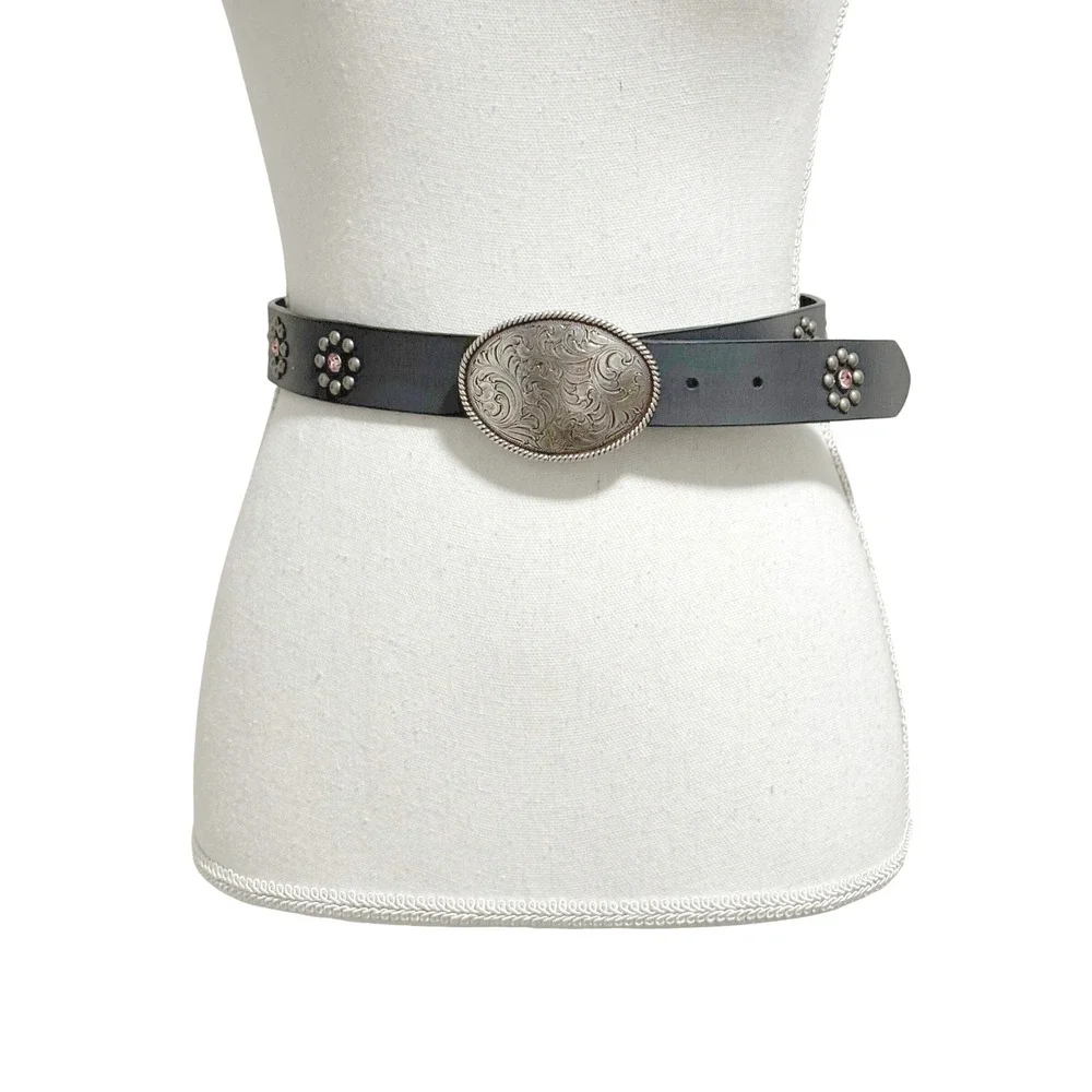 Nocona Brown Leather COWGIRL Studded Belt Pink Rhinestone Size‎ 28 - S8